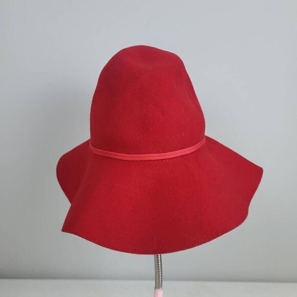 Zara Womens 100% Wool Wide Brim Hat Red Floppy Summer Sun Classic Fall Slouchy - Picture 2 of 6